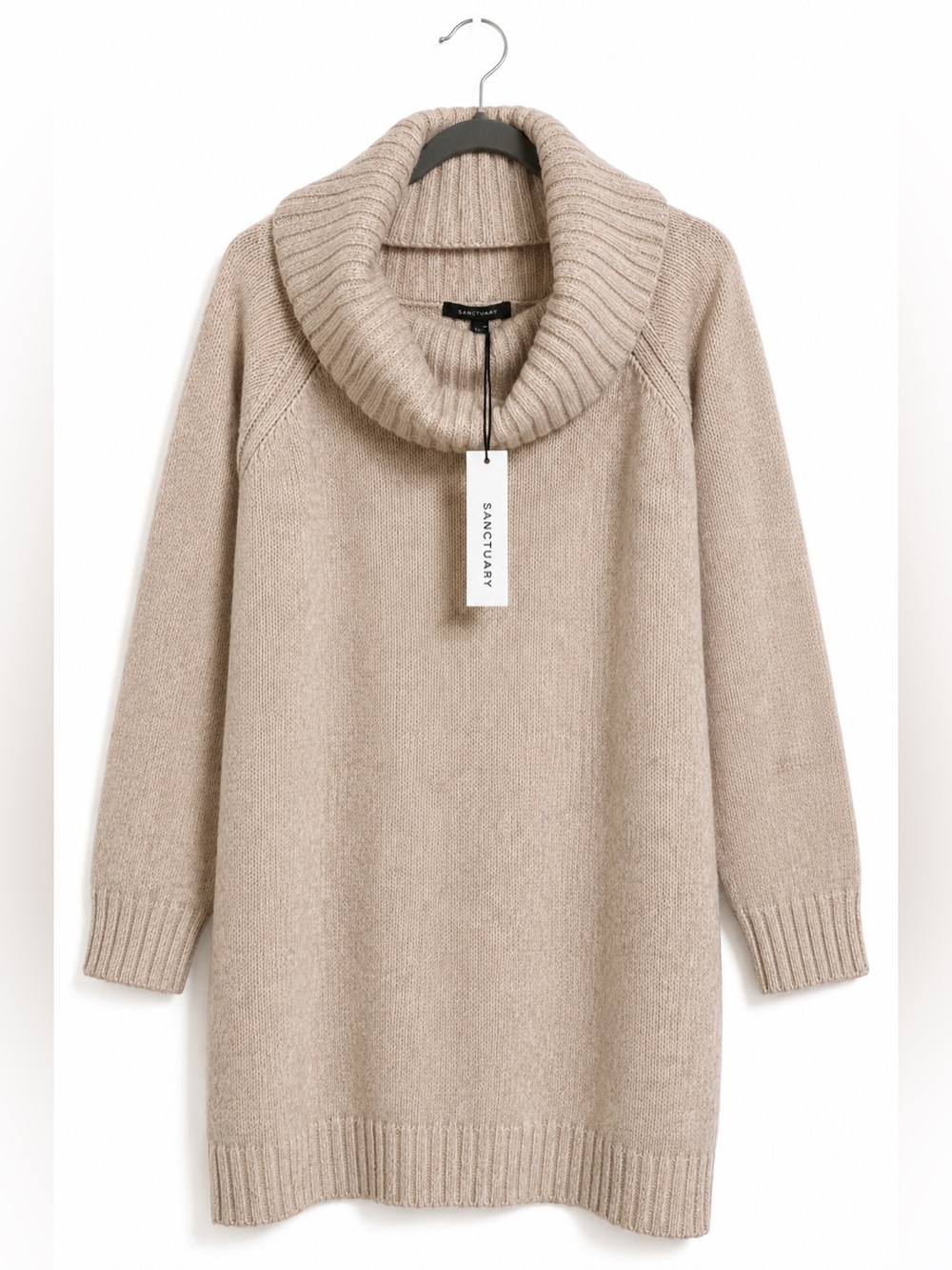 Sanctuary Cowl Neck Sweater Dress XS NWT Beige Oversized Tunic Cozy Fall